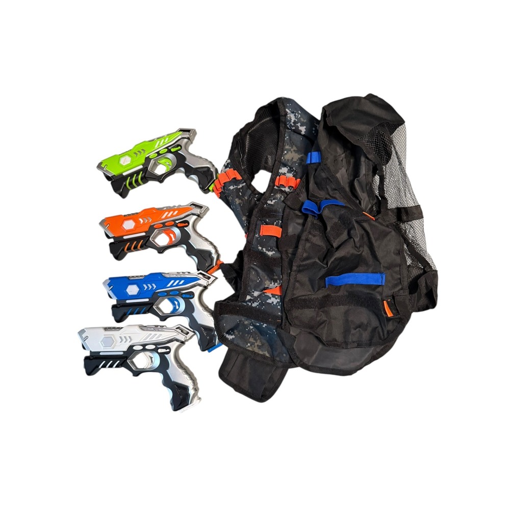 4 Player Laser Tag Set with 4 Blasters and 2 Tactical Vests Multi Color Kids Toy